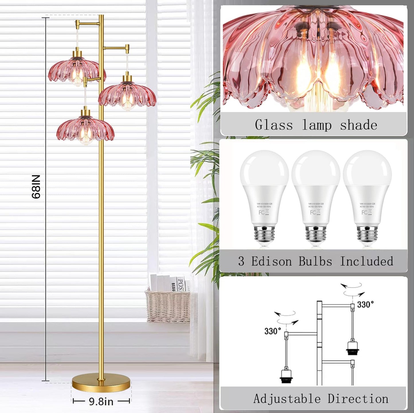 Room,Bedroom,Gold Flower Mid Century Modern Standing Lamp