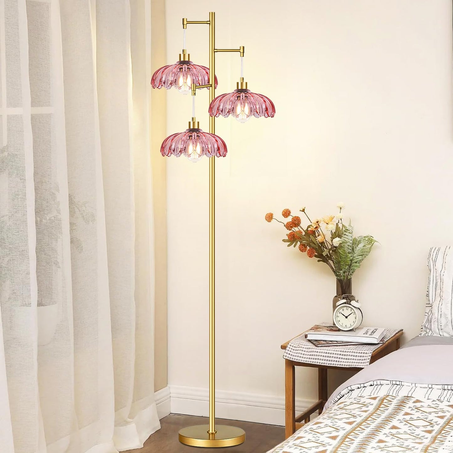 Room,Bedroom,Gold Flower Mid Century Modern Standing Lamp