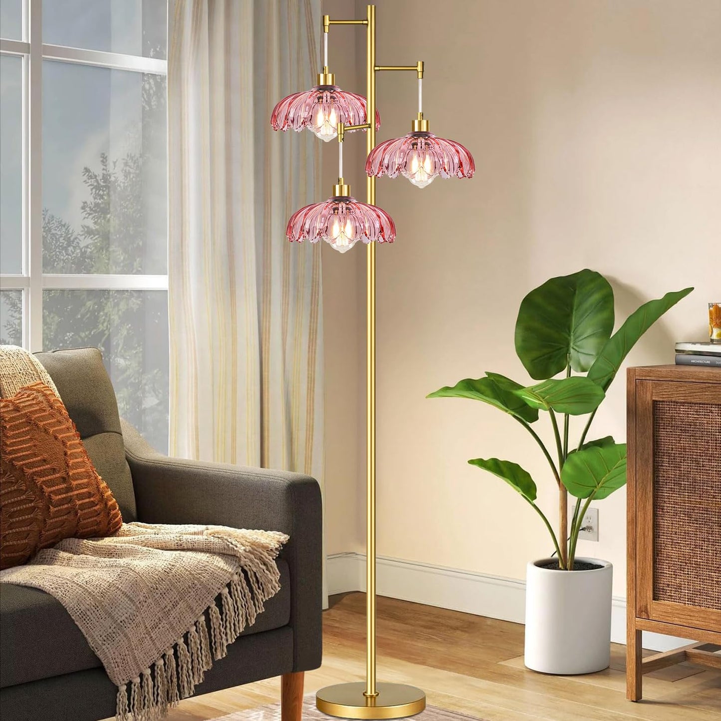 Room,Bedroom,Gold Flower Mid Century Modern Standing Lamp